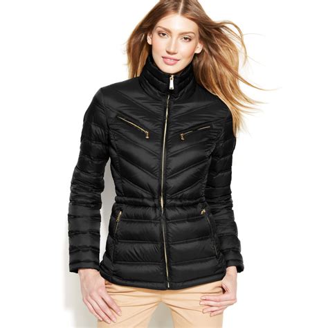 black coat michael kors|michael kors black puffer coat.